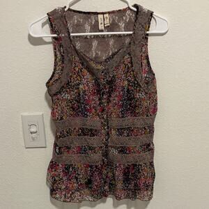 Girl Krazy Floral Lace Peplum Top Sleeveless Boho Boutique